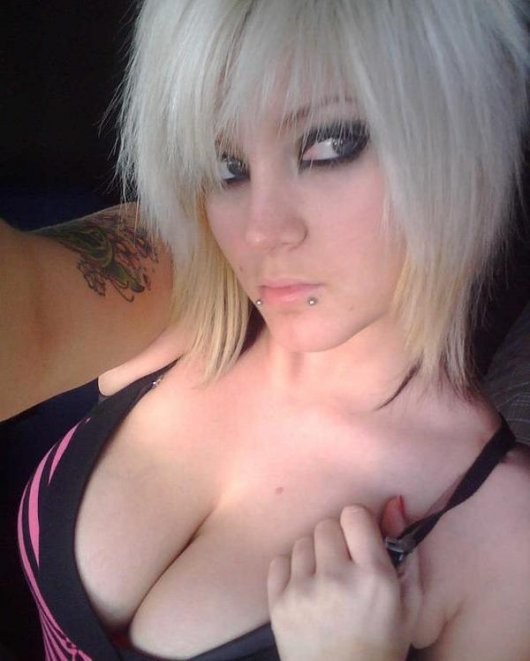 big_breasts bleached_hair blonde blue_eyes breasts camwhore cleavage emo eyeliner female goth photo piercing tattoo teen