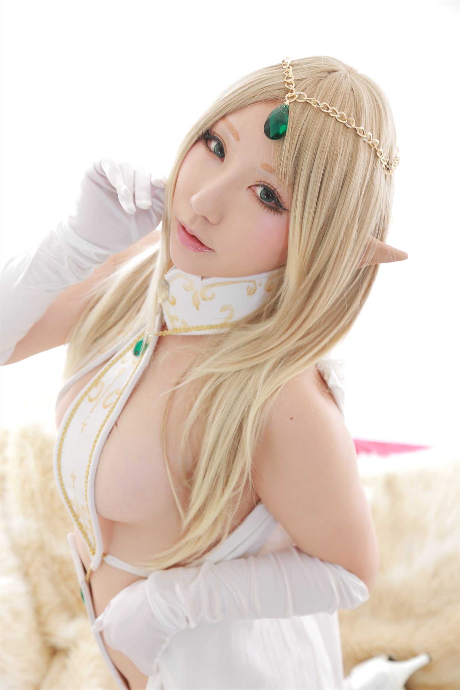 asian blonde_hair breasts cosplay female long_hair shooting_star solo