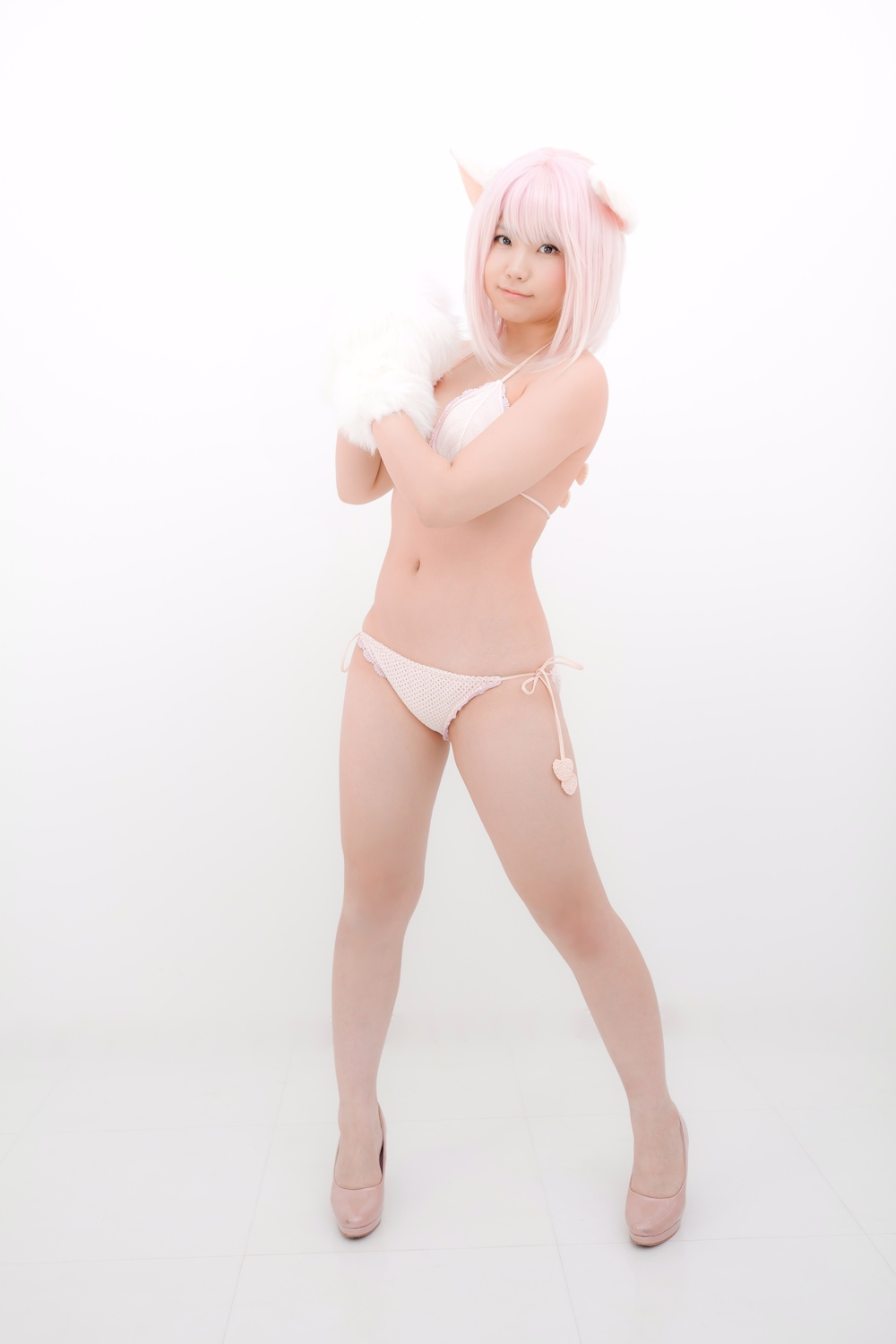 animal_ears asian breasts cosplay enako female long_hair pink_hair solo