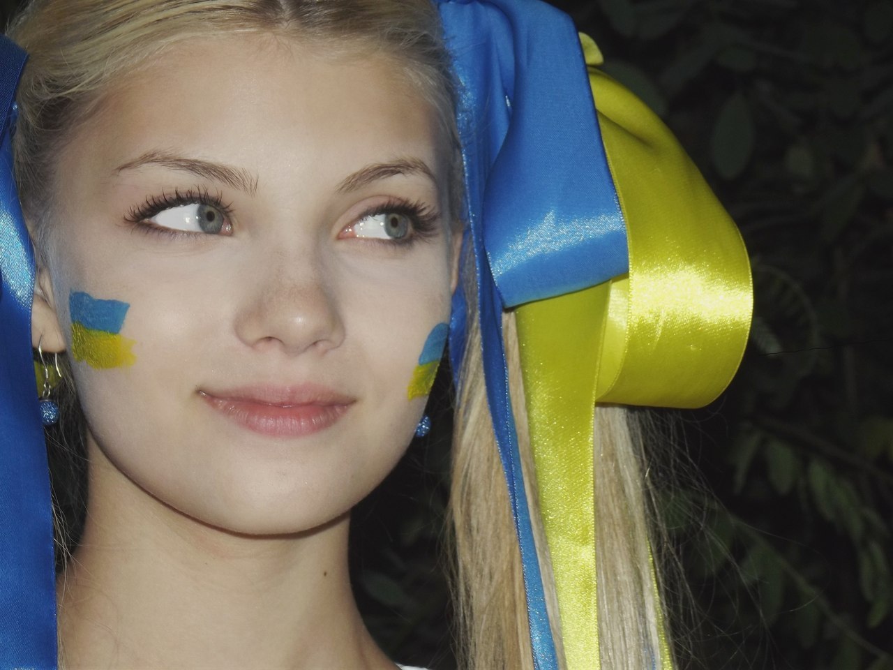 blonde_female blonde_hair blue_eyes earrings female flag solo ukraine upper_body
