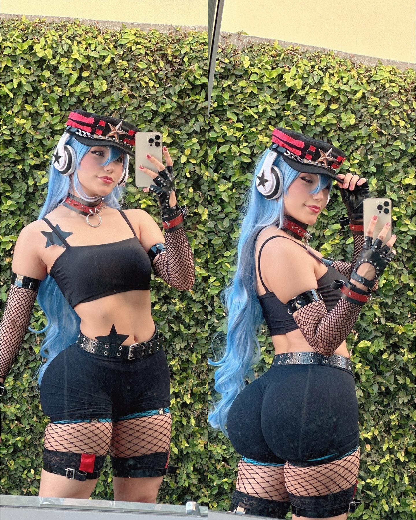 1girl clothed clothed_female cosplay female female_focus female_only hatsune_miku huge_ass huge_breasts looking_at_viewer looking_back medium_hair solo solo_female solo_focus vocaloid