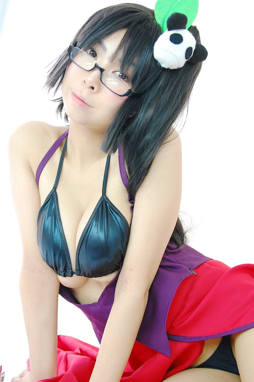 ashiya_noriko asian black_hair breasts cleavage female glasses high_heels large_breasts long_hair shoes solo