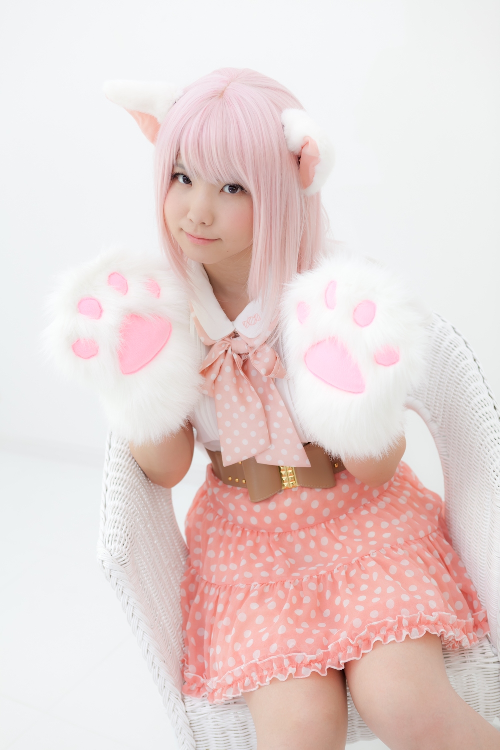 animal_ears asian breasts cat_ears cosplay enako female long_hair pink_hair solo