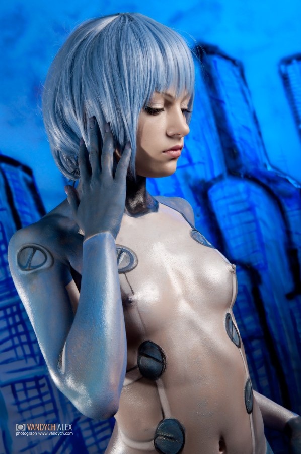 1girl bodypaint cosplay female female_only neon_genesis_evangelion rei_ayanami solo vandych