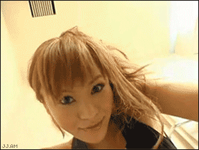 animated asian breasts brown_hair cleavage female gif large_breasts long_hair lowres smile solo