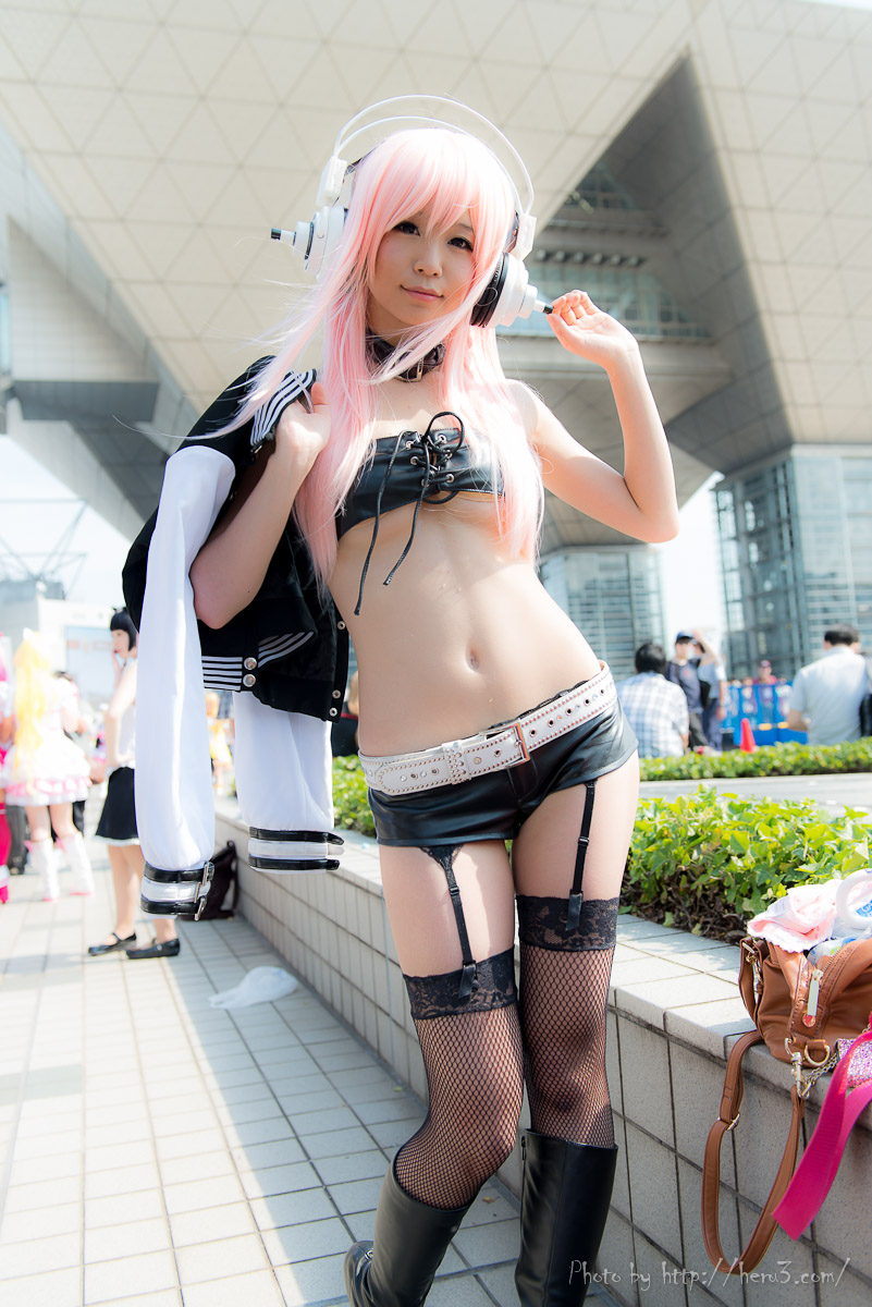 asian breasts cosplay long_hair outside pink_hair