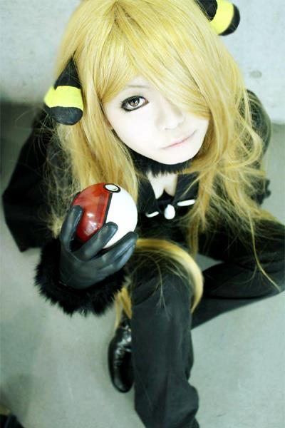asian blonde_hair cosplay cynthia_(pokemon) hair_ornament hair_over_one_eye nintendo photo pokemon