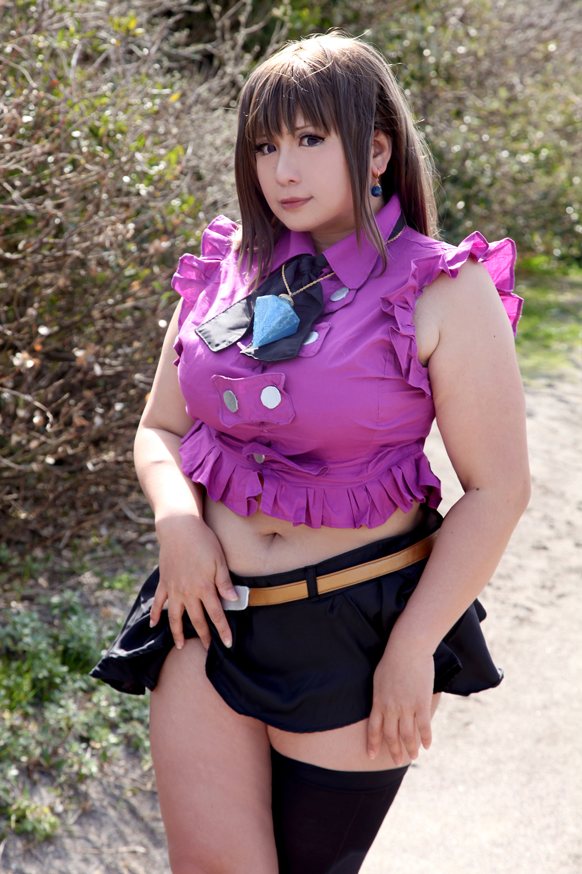 asian breasts brown_hair chouzuki_maryou cosplay female huge_breasts long_hair plump solo