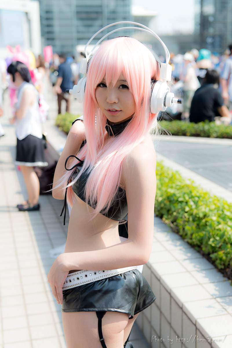 asian breasts cosplay long_hair outside pink_hair