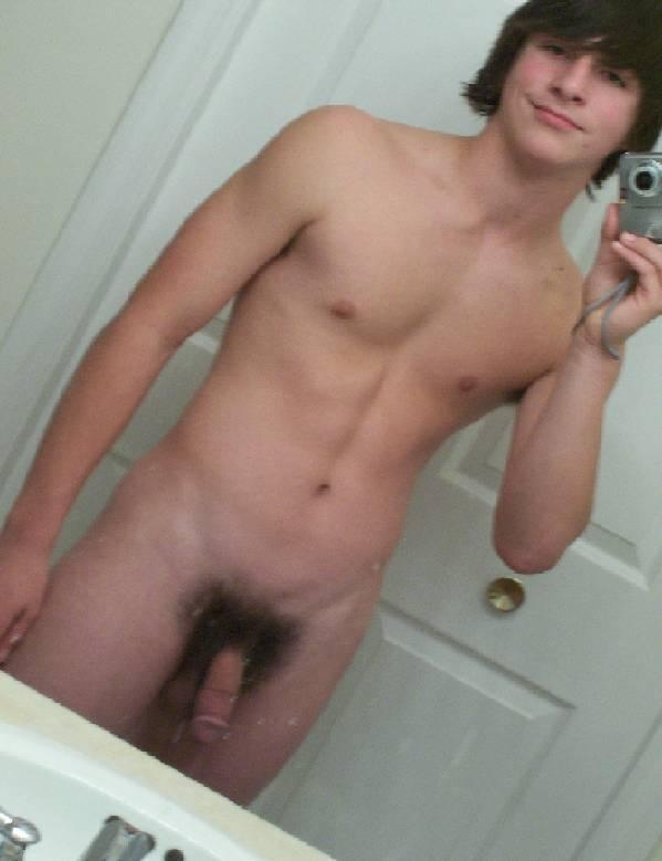 bathroom brown_hair camwhore gay male mirror nude penis photo selfpic smile solo teen
