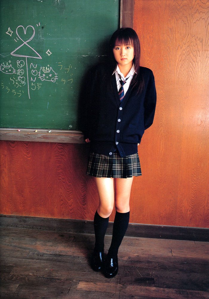 1girl asian breasts female japanese komatsu_ayaka long_hair school_uniform schoolgirl shoes skirt socks solo standing