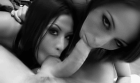 2girls animated ass bikini blonde brunette fellatio gif kissing lesbian licking_balls monochrome multiple_girls oral penis photo rollerskates tattoo testicles