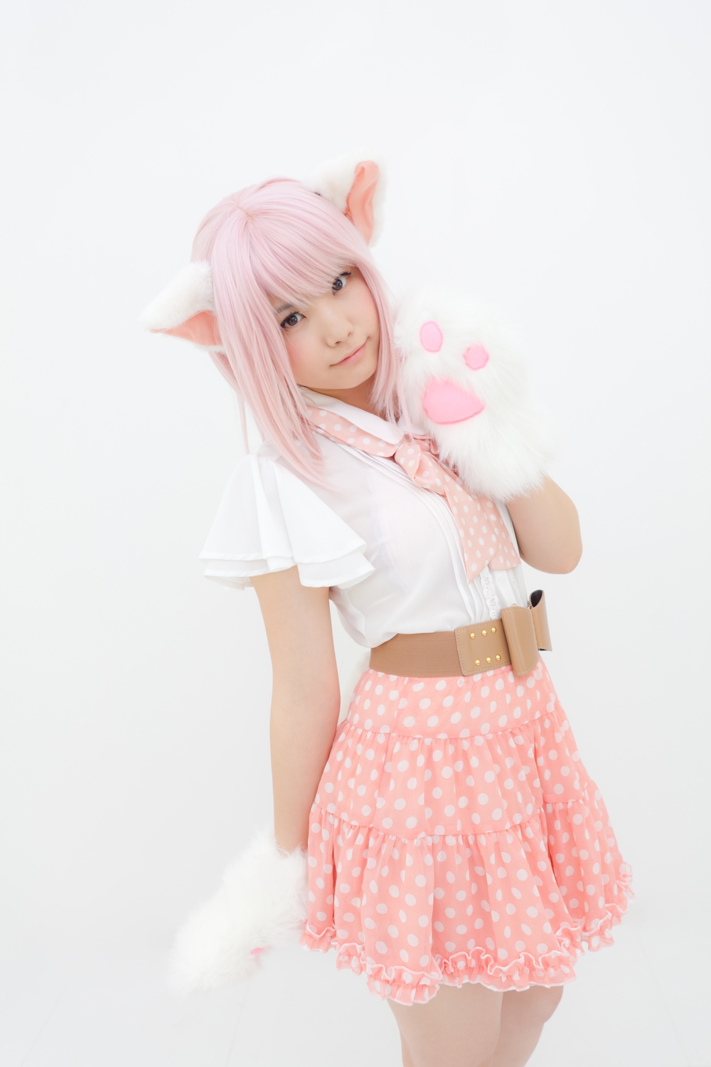 animal_ears asian breasts cosplay enako female long_hair pink_hair solo