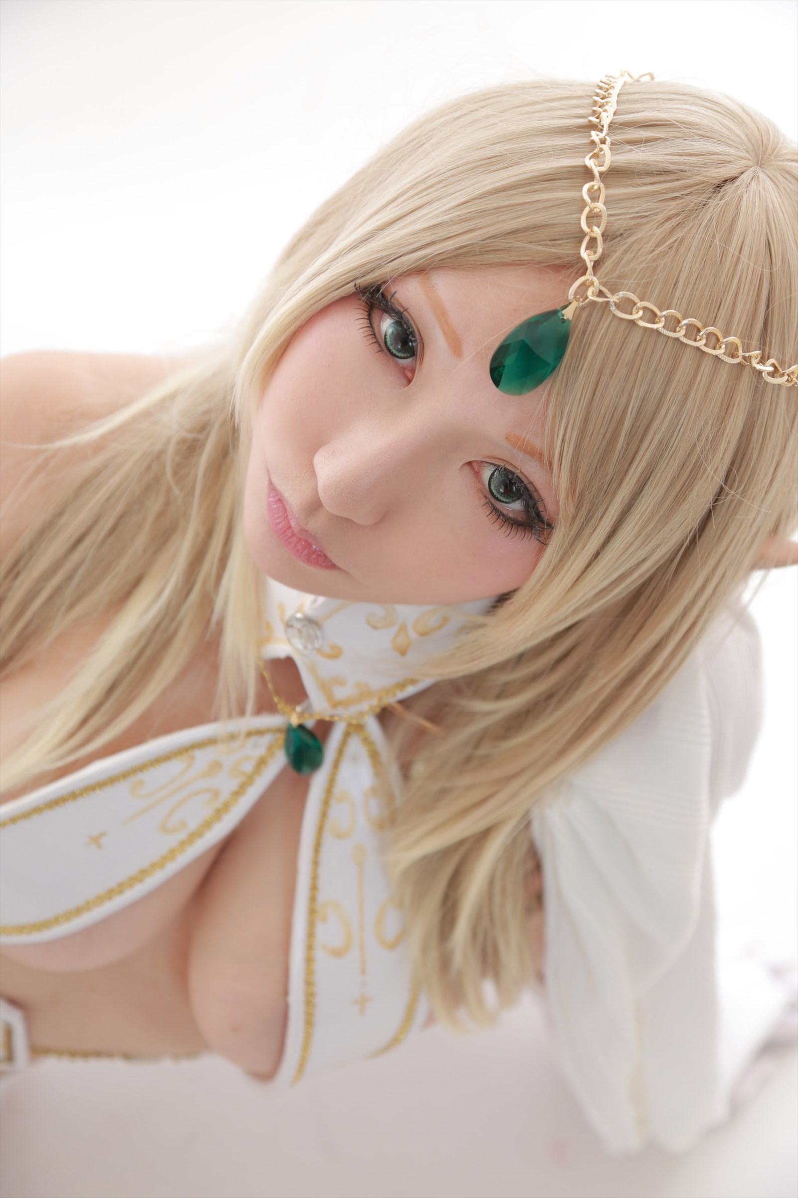 asian blonde_hair breasts cosplay female long_hair shooting_star solo