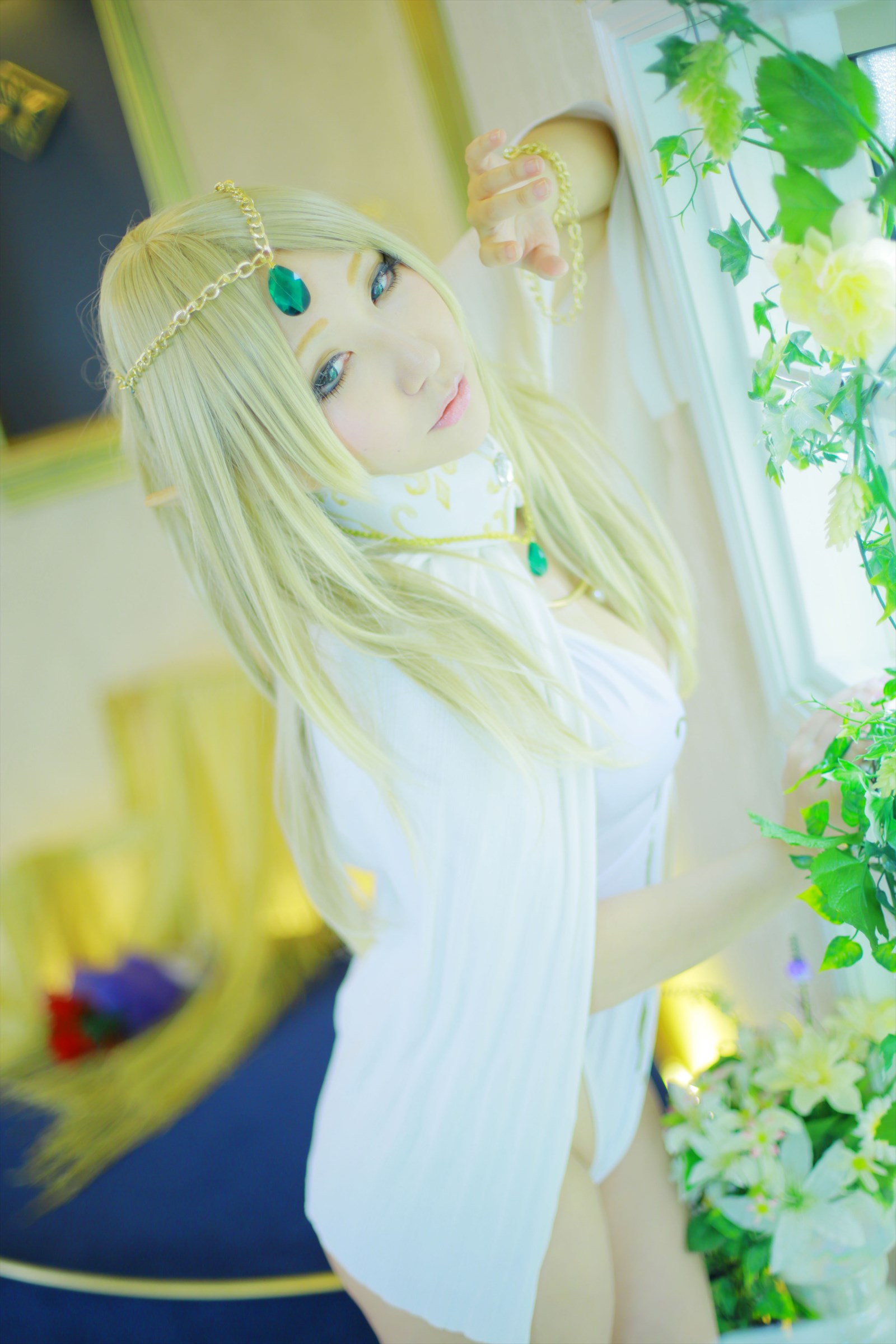 asian blonde_hair breasts cosplay female long_hair shooting_star solo