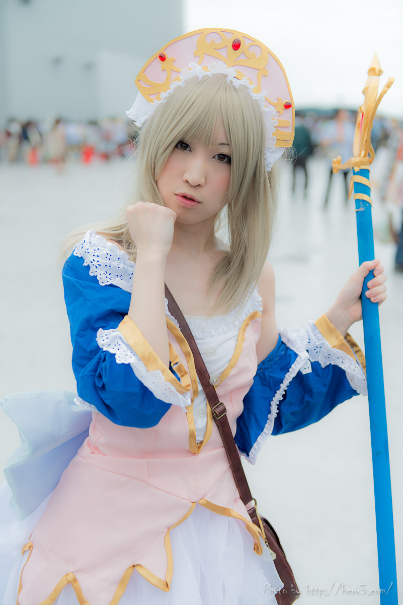 asian blonde_hair breasts cosplay long_hair outside