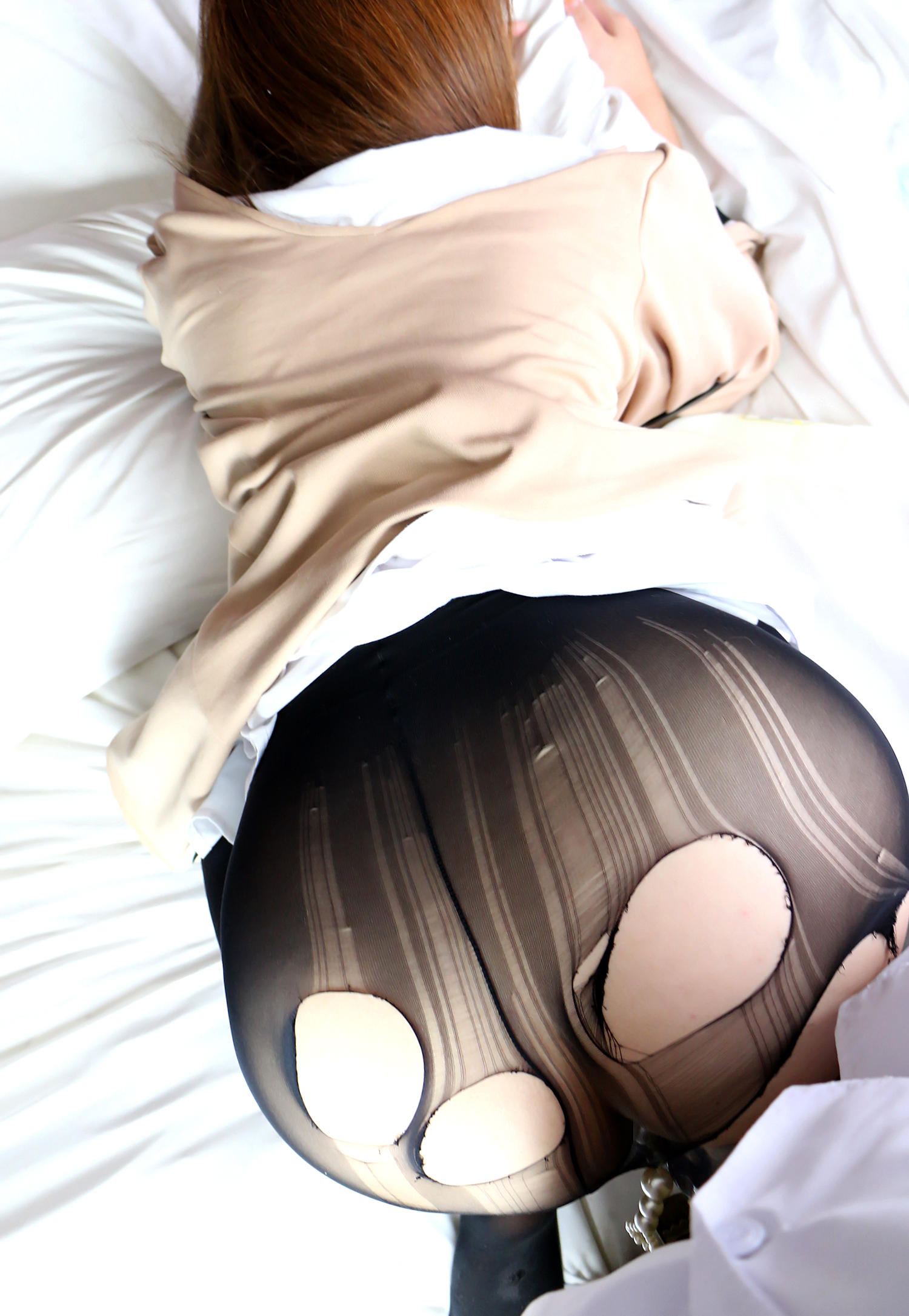 asian ass breasts brown_hair cosplay female large_breasts long_hair looking_back solo