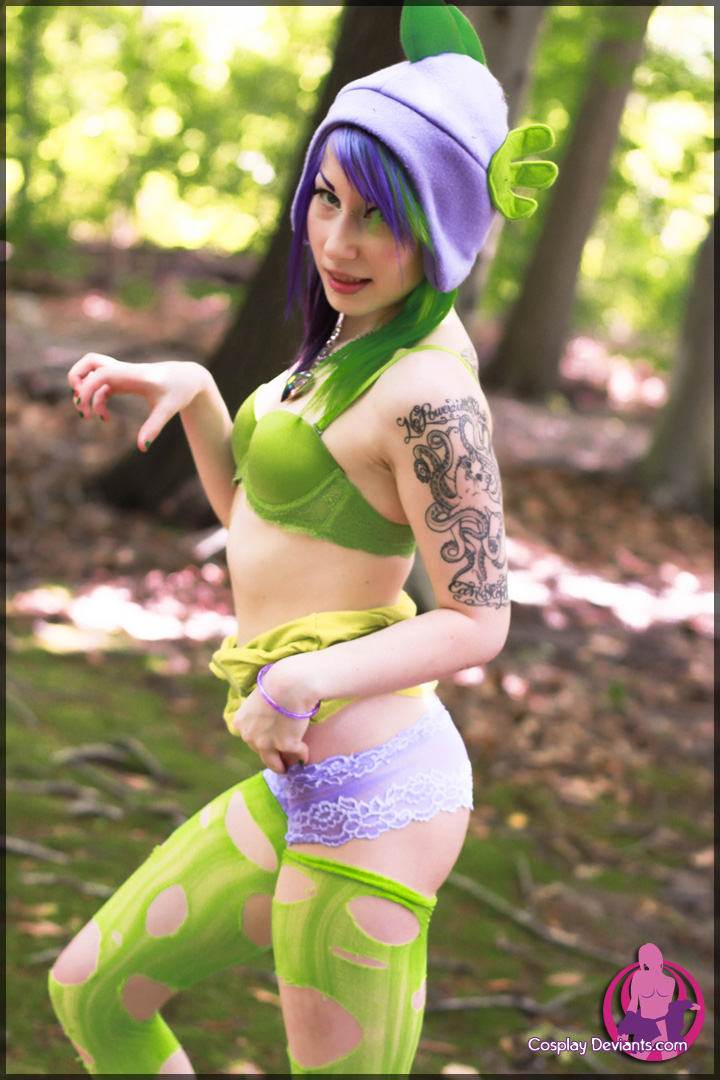 breasts chuck_taylors cosplay cosplaydeviants female long_hair outside porphyria purple_hair shoes solo tattoo watermark