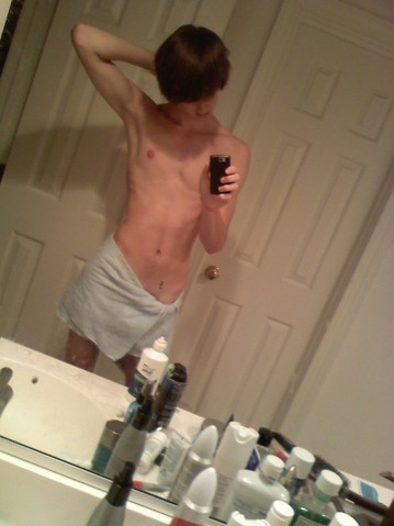 bathroom brown_hair emo gay male pale_skin photo self_shot topless towel