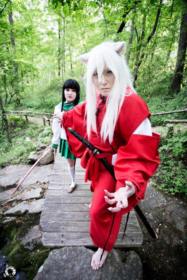 barefoot breasts cosplay female inuyasha long_hair solo sword tagme