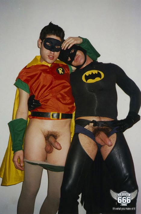 batman batman_(series) bruce_wayne cosplay dc domino_mask gay male male_only penis photo robin_(dc)