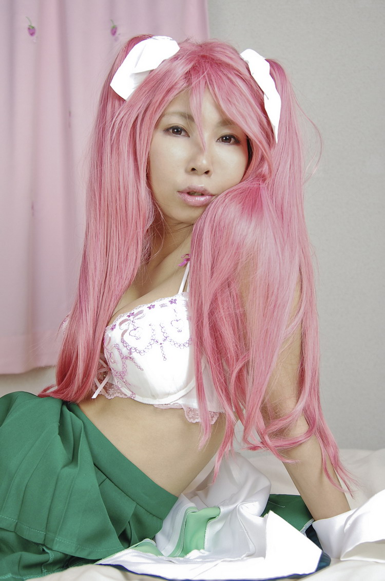 asian breasts female high_heels large_breasts long_hair pigtails pink_hair shoes solo underwear