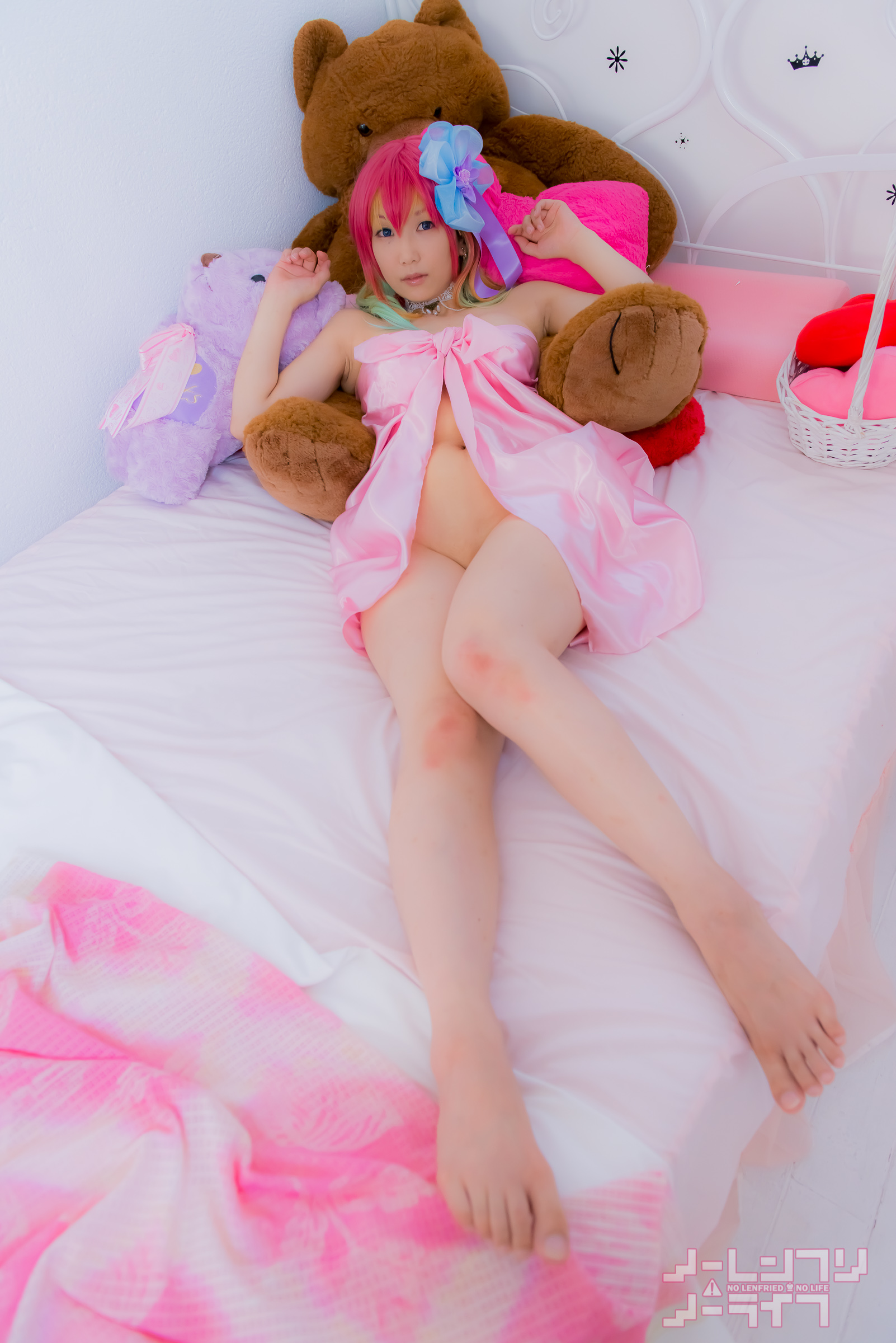 asian breasts cosplay female lenfried long_hair pink_hair solo watermark