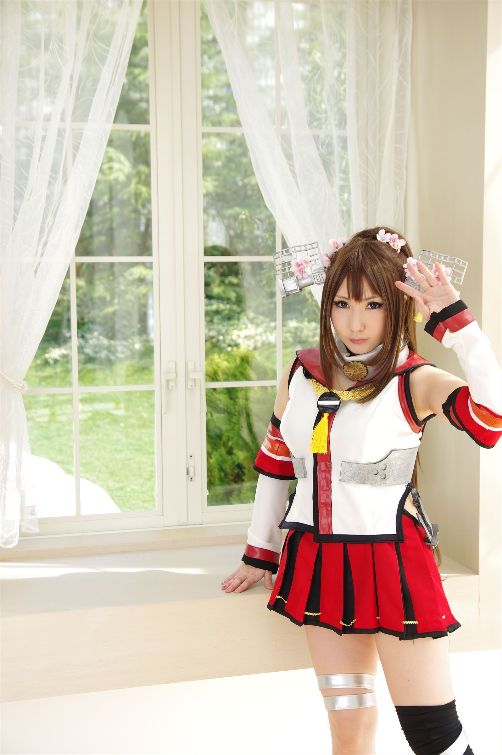 asian breasts brown_hair cosplay female kantai_collection long_hair shooting_star solo watermark