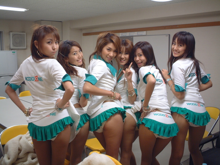 6girls asian ass group hips japanese legs lineup miniskirt panties school_uniform schoolgirl seifuku skirt smile underwear uniform