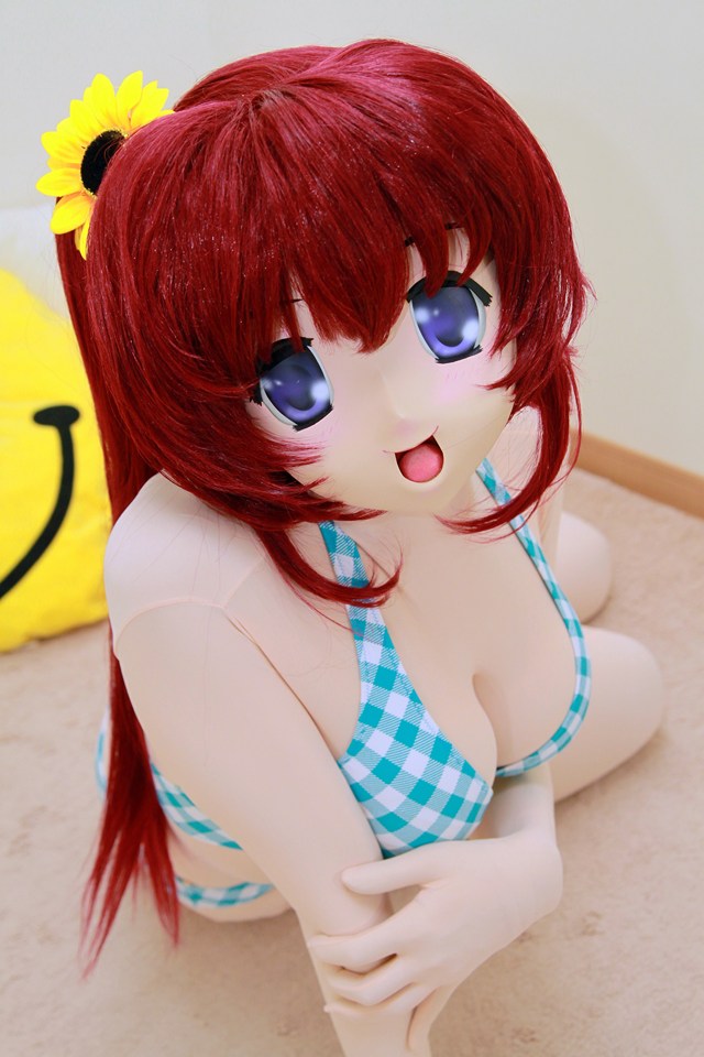 bikini breasts female kigurumi large_breasts long_hair red_hair solo