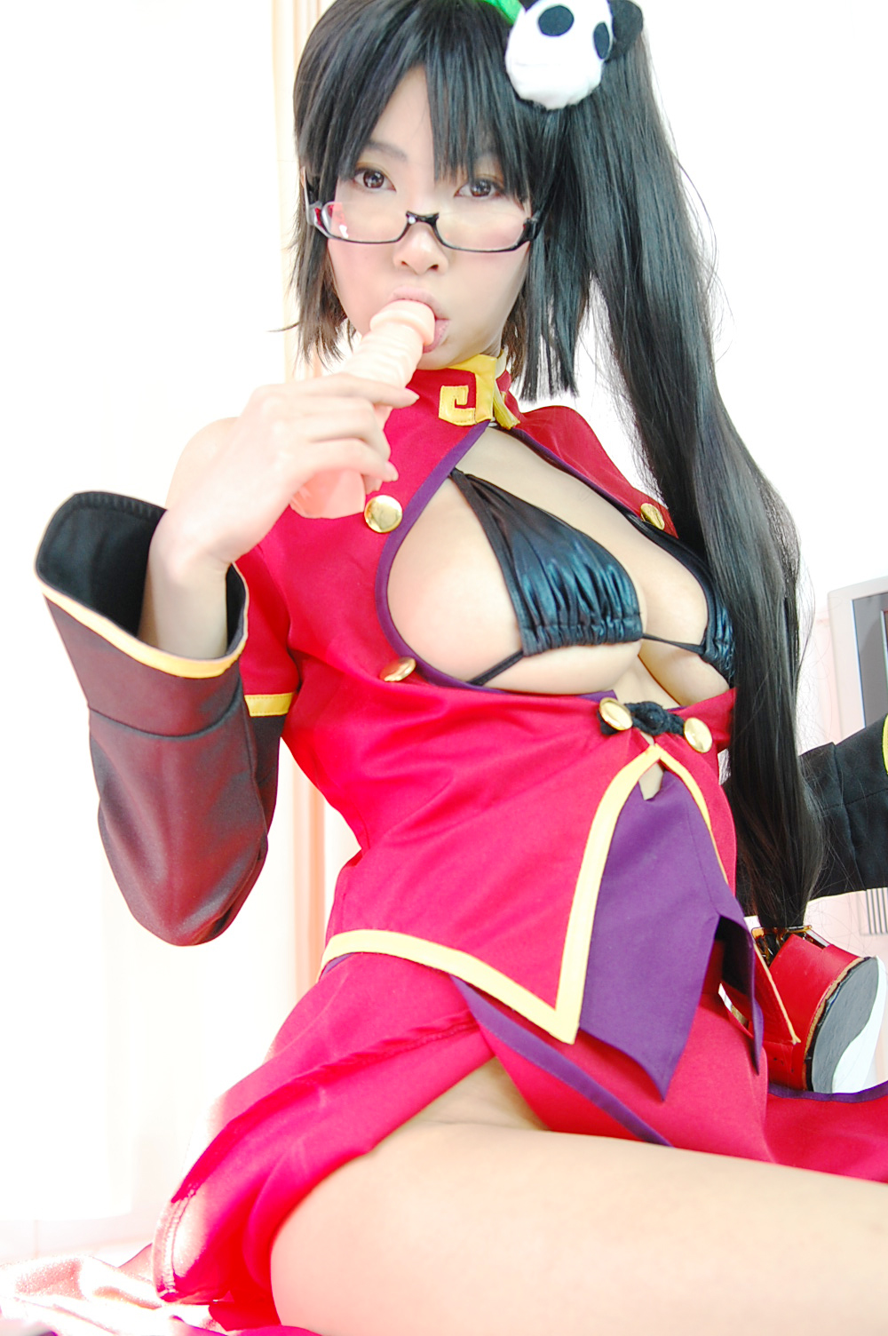 ashiya_noriko asian black_hair breasts cleavage female glasses high_heels large_breasts long_hair shoes solo