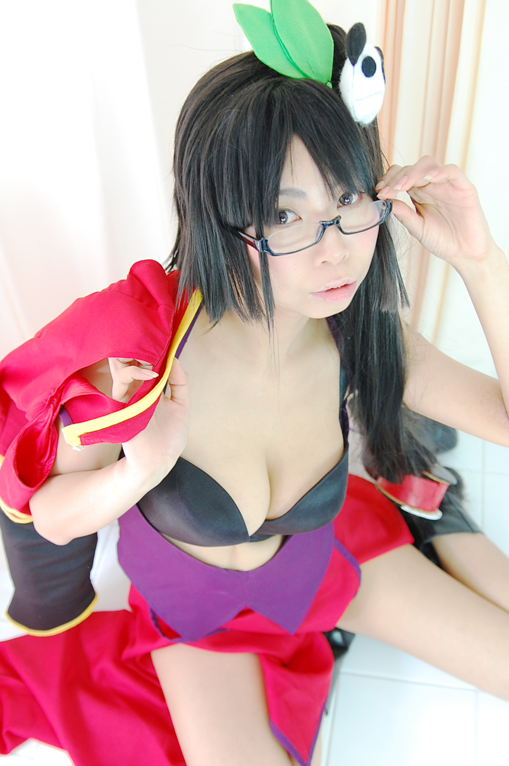 ashiya_noriko asian black_hair breasts cleavage female glasses high_heels large_breasts long_hair shoes solo