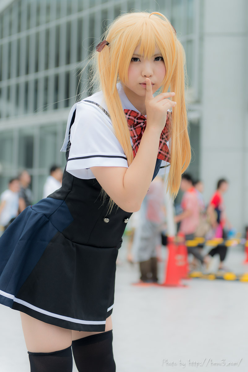 asian blonde_hair breasts cosplay long_hair outside