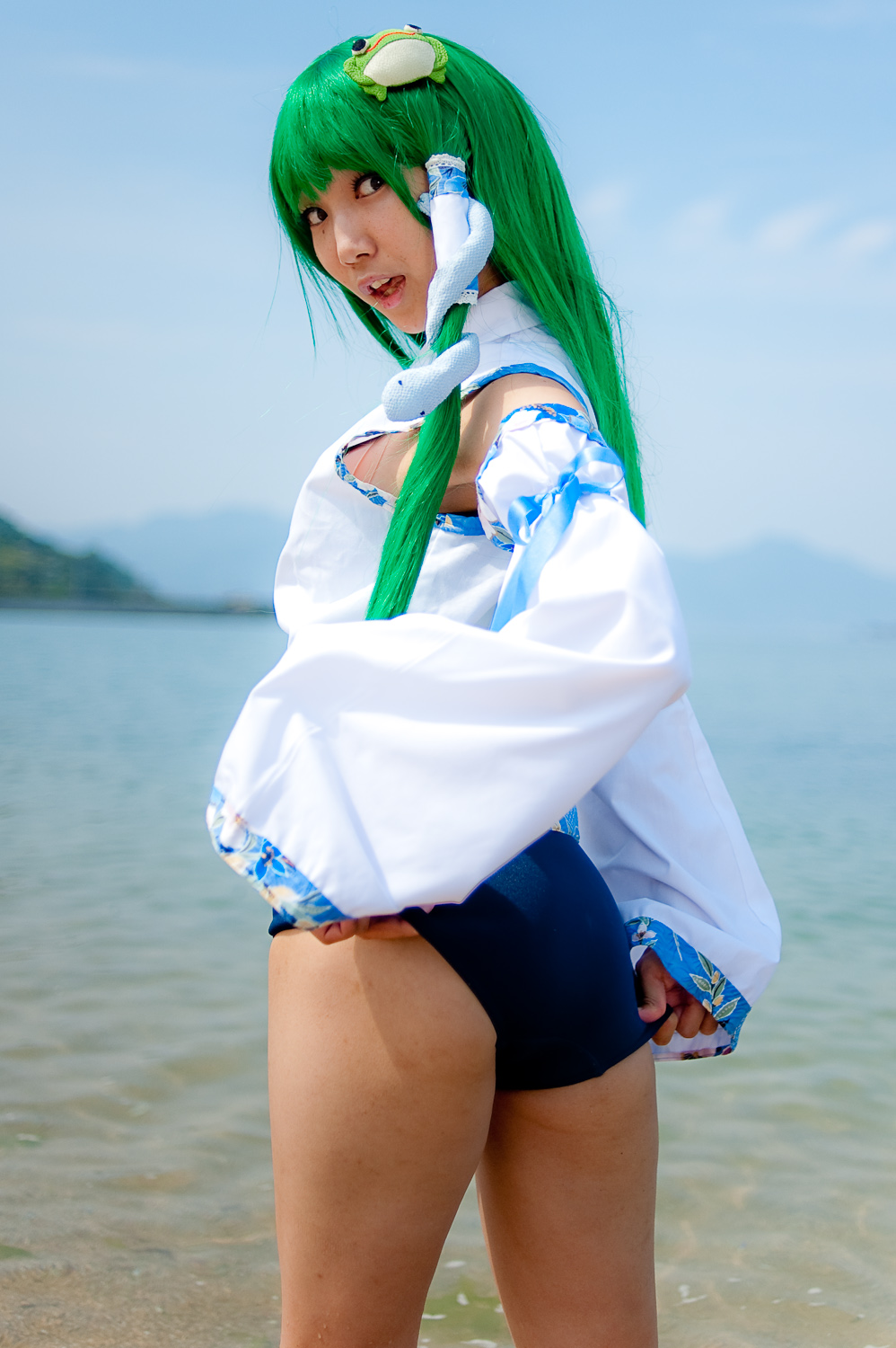 asian ass breasts female green_hair lenfried long_hair looking_back solo watermark