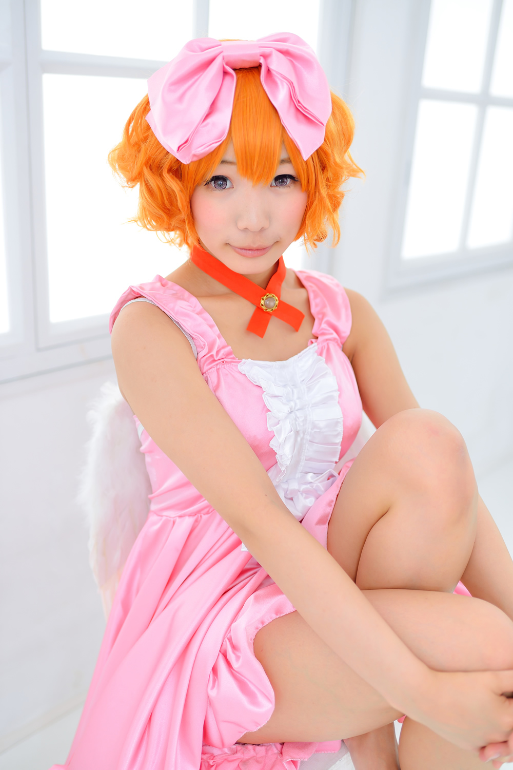 1girl asian breasts cosplay female female_only long_hair looking_at_viewer makeup non-nude orange_hair solo