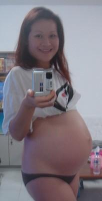 1girl amateur asian black_hair photo pregnant real_person smile solo standing underwear