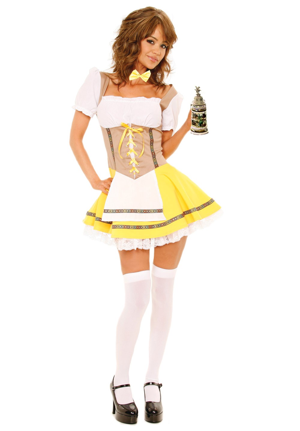 alcohol bavaria beer breasts brown_hair costume dirndl dress female german germany leggings long_hair skin_tight