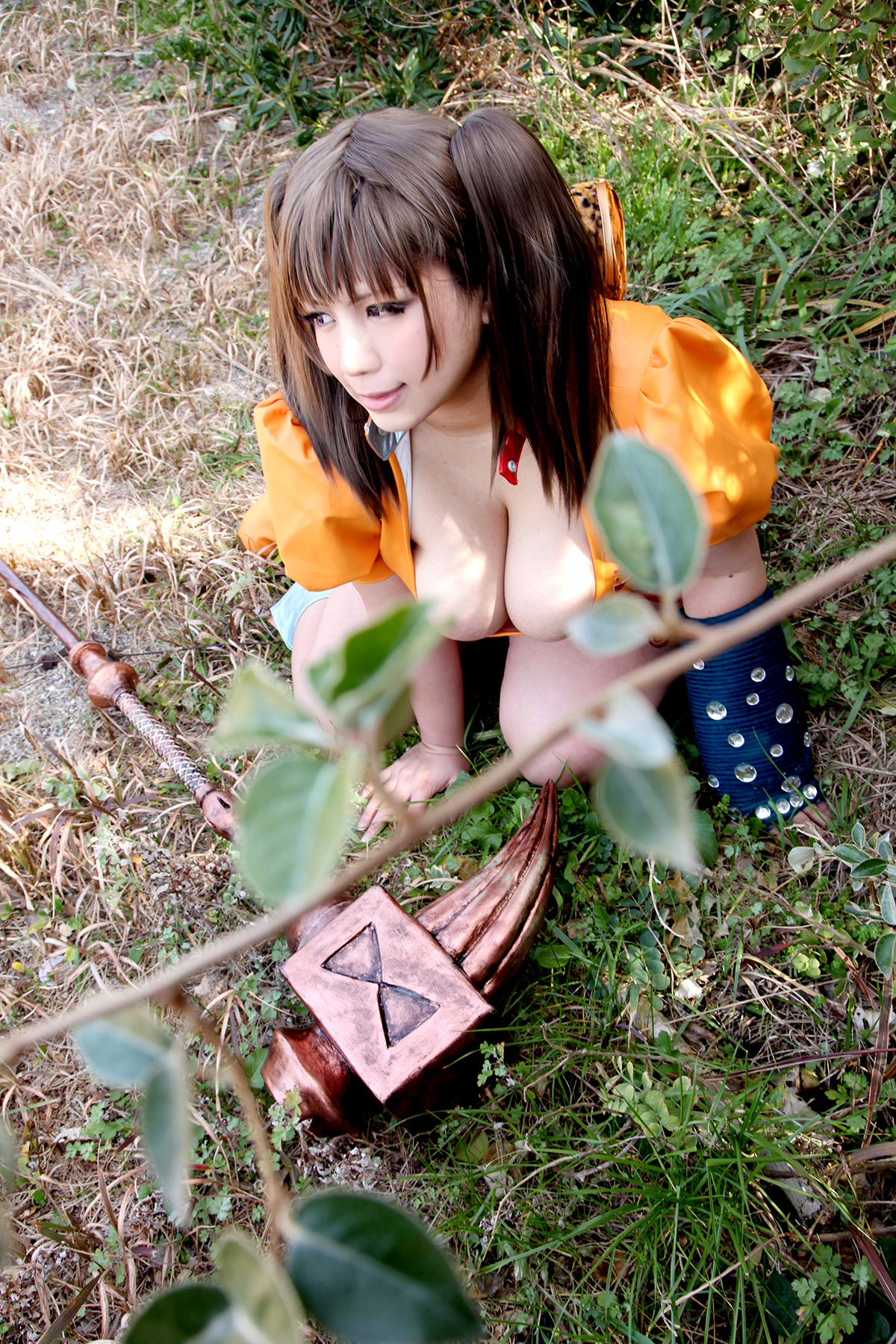 asian breasts brown_hair chouzuki_maryou cosplay female huge_breasts long_hair plump solo