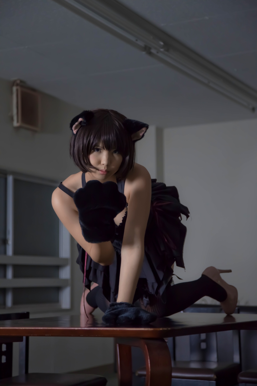 animal_ears asian black_hair breasts cosplay enako female long_hair solo