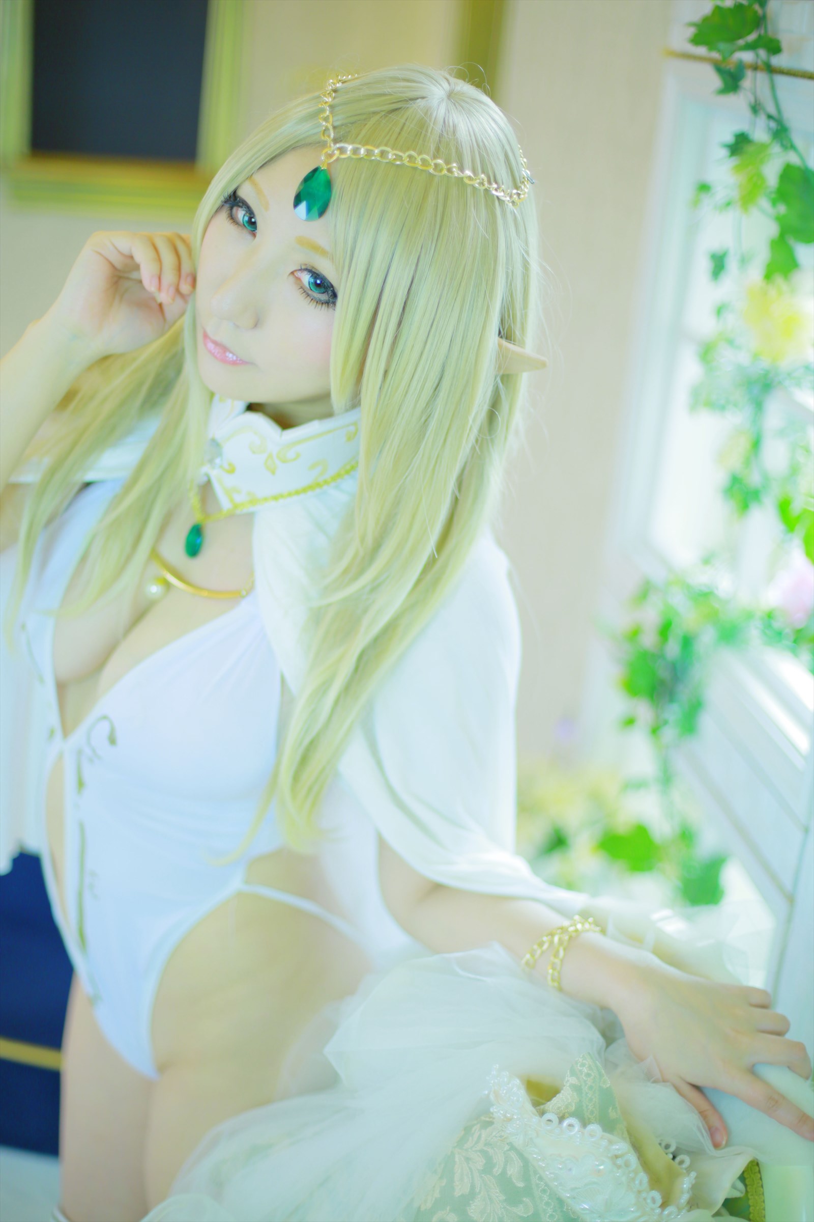 asian blonde_hair breasts cosplay female long_hair shooting_star solo