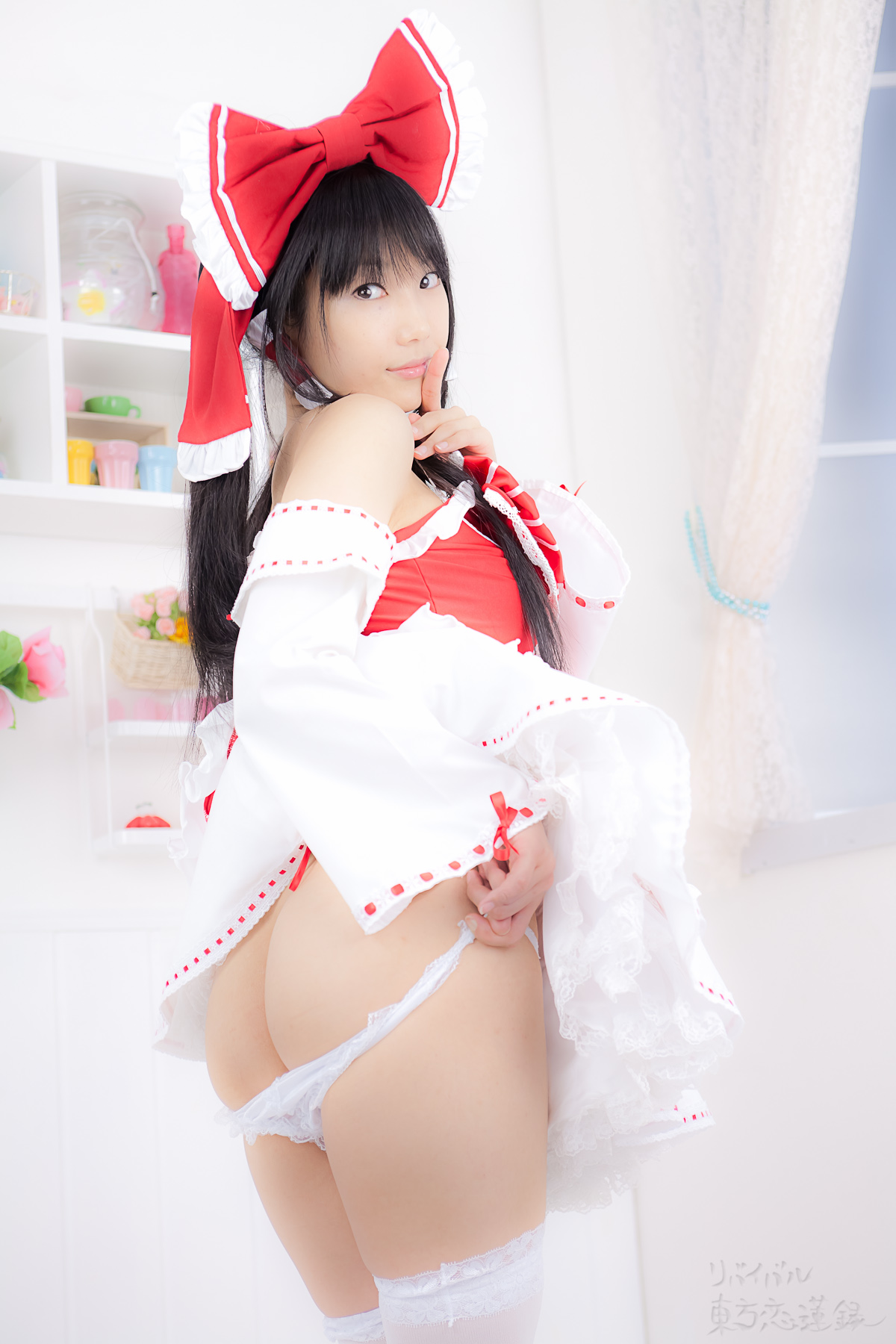 asian black_hair breasts cosplay dress female long_hair panties shoes solo thighhighs