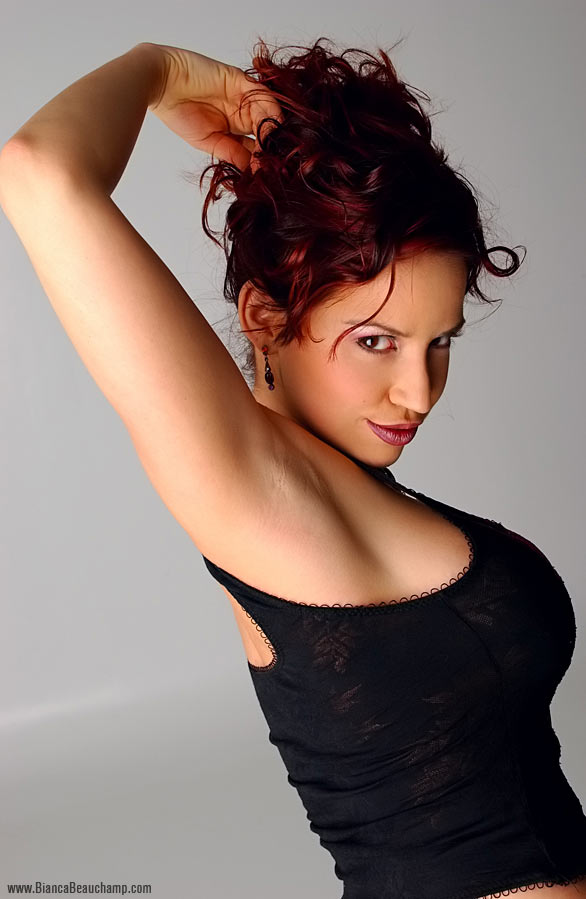 arm_raised armpits bianca_beauchamp breasts female large_breasts long_hair red_hair solo watermark