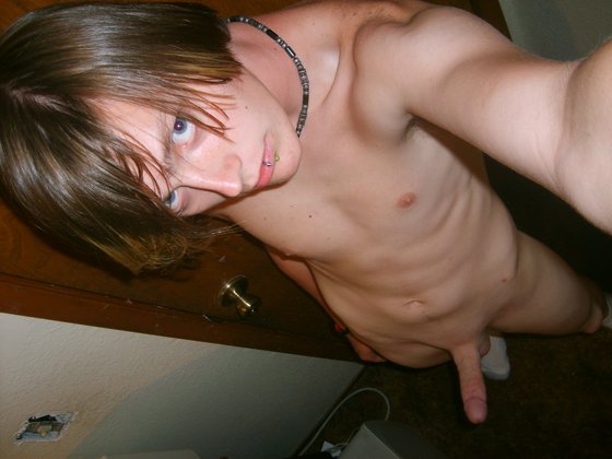 blue_eyes boy brown_hair emo gay male nude penis photo piercing selfpic shaved teen