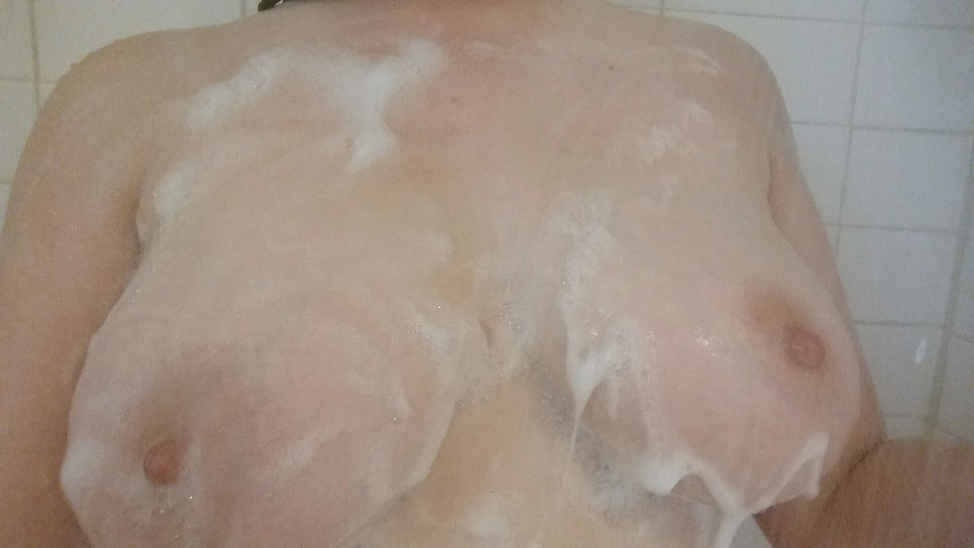 breasts selfie shower soap suds