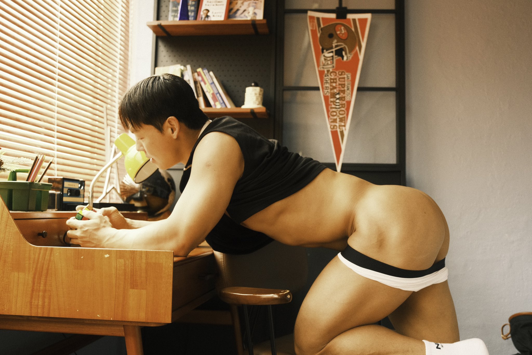 1boy asian asian_male ass gay male male_only muscular_male saeroi socks solo solo_male sourced twitter underwear underwear_down