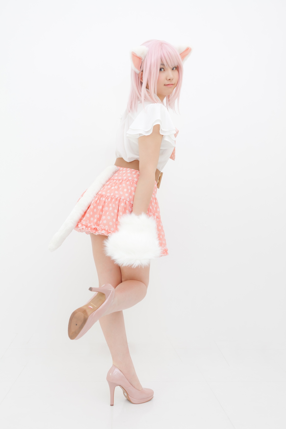 animal_ears asian breasts cosplay enako female long_hair pink_hair solo