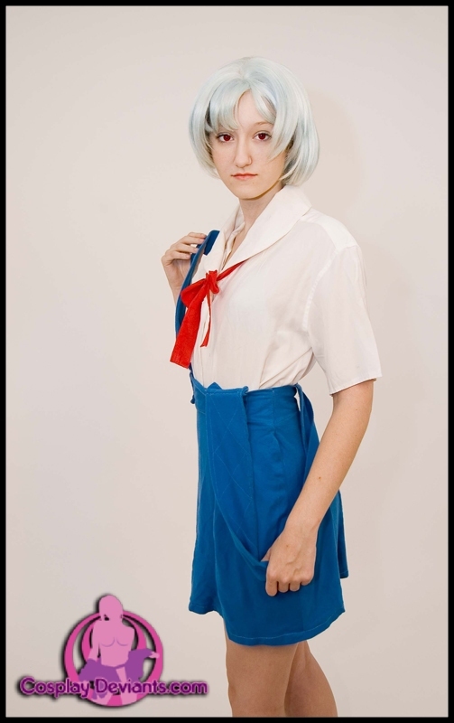 1girl clothed cosplay cosplaydeviants female female_only layla neon_genesis_evangelion photo real_person rei_ayanami rei_ayanami_(cosplay) solo undressing