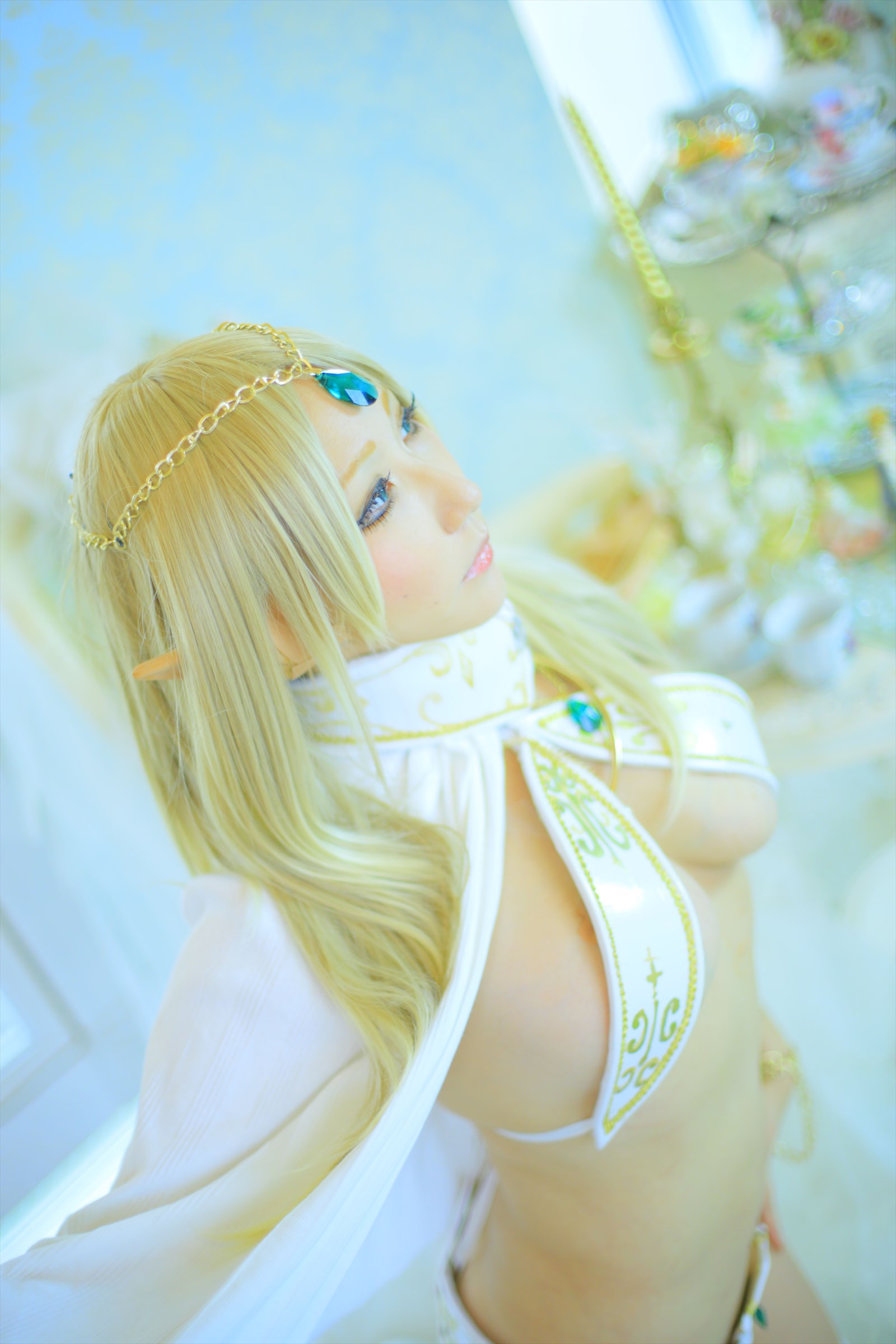 asian blonde_hair breasts cosplay female long_hair shooting_star solo