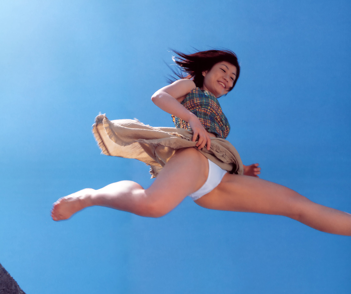 asian jump jumping outdoors outside panties pantyshot skirt smile underwear