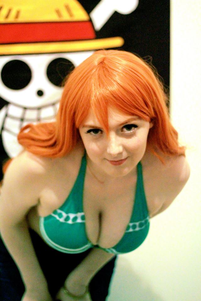 big_breasts bikini breasts cleavage cosplay female female_only lilrecordgirl nami_(cosplay) one_piece red_hair